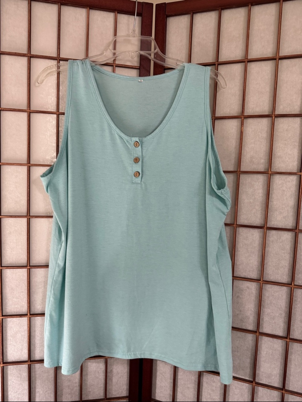 Women’s Sleeveless Henley Tank Top - Light Aqua PTP 22 inches
